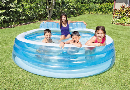 Intex Swim Center Inflatable Family Lounge Pool | Built-In Bench & Backrest | Model 57190NP