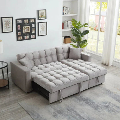 LUXURY PILLOW TOP VELVET SECTIONAL SOFA SLEEPER | REVERSIBLE CHAISE, PULL-OUT BED & STORAGE