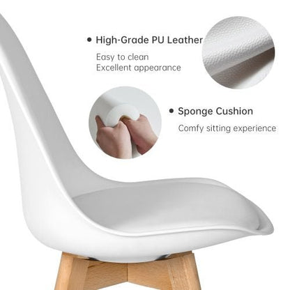 4-Piece Modern White Dining Chair Set – Matte Plastic Seats with Wooden Legs | SKU: AMPVC04