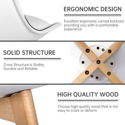4-Piece Modern White Dining Chair Set – Matte Plastic Seats with Wooden Legs | SKU: AMPVC04