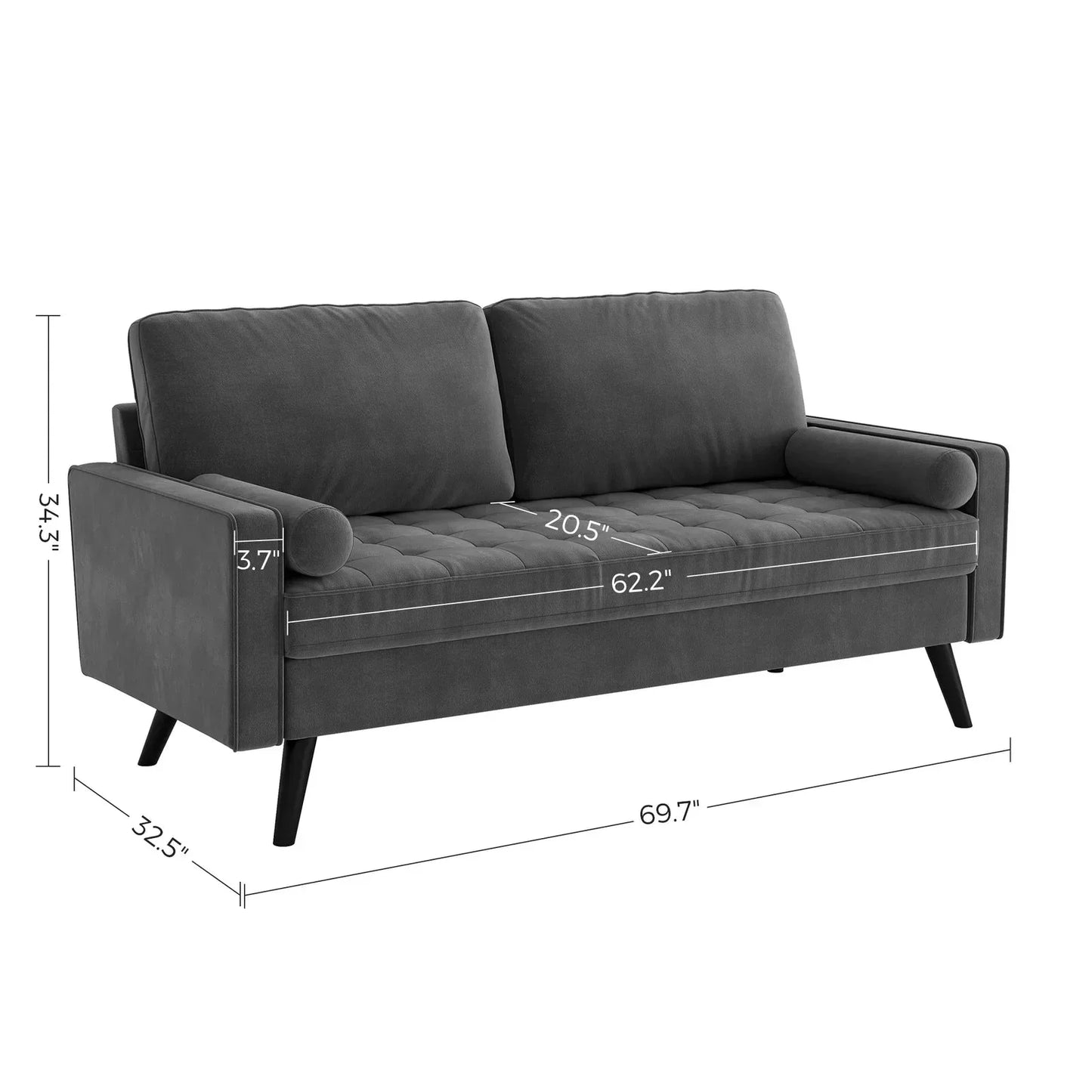 New 69.7" Modern Velvet Sofa – Upholstered Living Room Couch with Tufted Back | Model BT2555