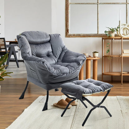 Velvet Accent Chair with Ottoman – Cozy Lounge Armchair for Living Room